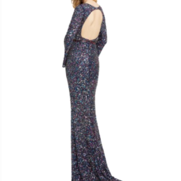 MAC DUGGAL 5014 MULTU COLOR SEQUINED LONG BELL SLEEVE GOWN sz 10 - Picture 2 of 7